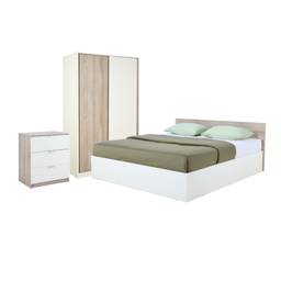 ชุดห้องนอน รุ่นวินซ์+วาว่า ขนาด 5 ฟุต (เตียง, ตู้เสื้อผ้าบานสไลด์, ตู้ลิ้นชัก) - สีขาว/ธรรมชาติ