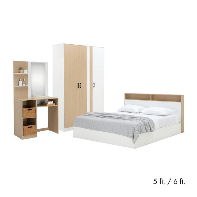 ชุดห้องนอน รุ่นคาร์เนชั่น+แมกโนเลีย (เตียง, ตู้เสื้อผ้า 3 บาน, โต๊ะเครื่องแป้ง) - สีขาว/ธรรมชาติ